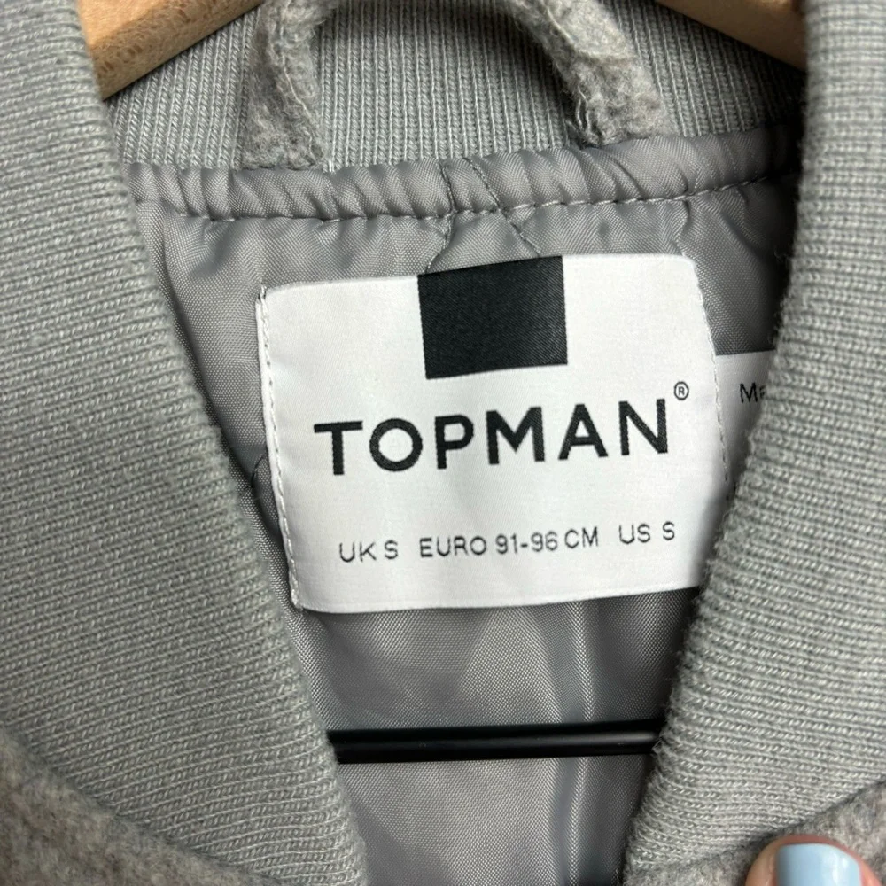 Topman Men’s Wool with Polyester Sleeves Bomber Jacket‎ Size Small Gray